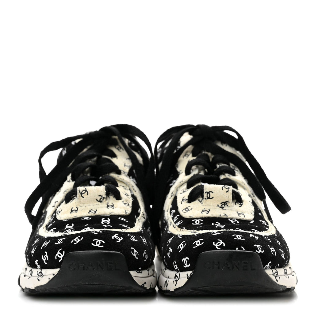 Nylon Suede Calfskin Printed CC Sneakers 35.5 White Black