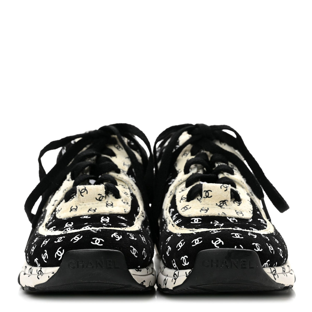 Nylon Suede Calfskin Printed CC Sneakers 35.5 White Black