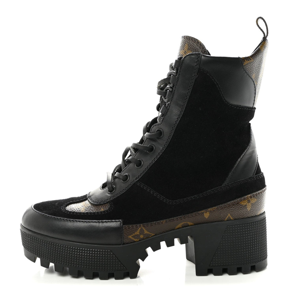 Suede Calfskin Monogram Laureate Platform Desert Boots 36 Black