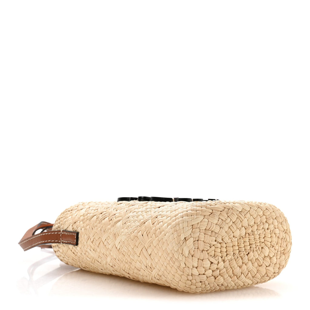Calfskin Raffia Paulas Ibiza Square Bucket Bag Natural Tan