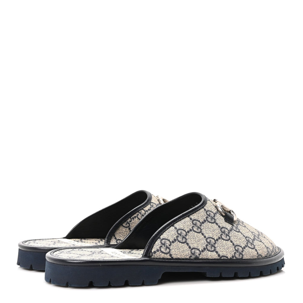 GG Supreme Monogram Granada Kid Mens Horsebit Lug Sole Mules 8.5 Beige Blue
