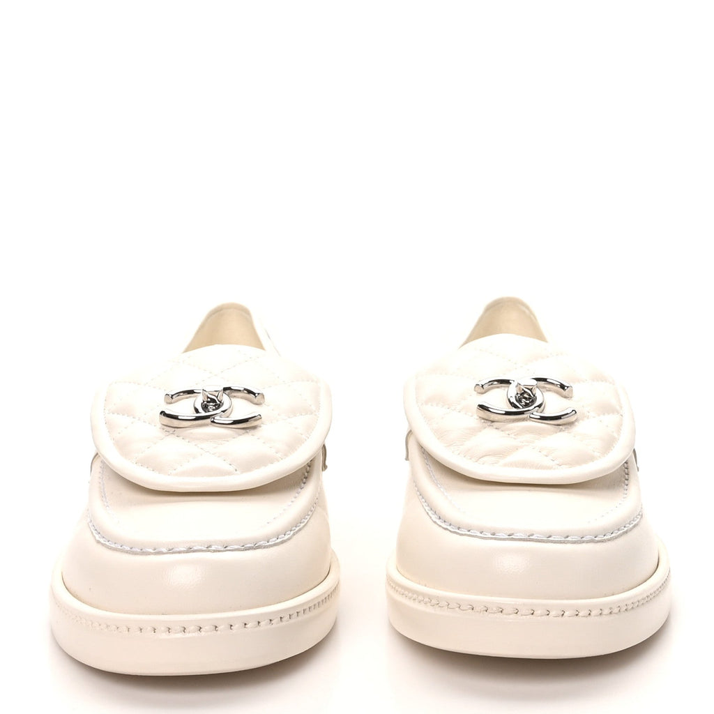 Lambskin Quilted CC Turnlock Loafers 40 White