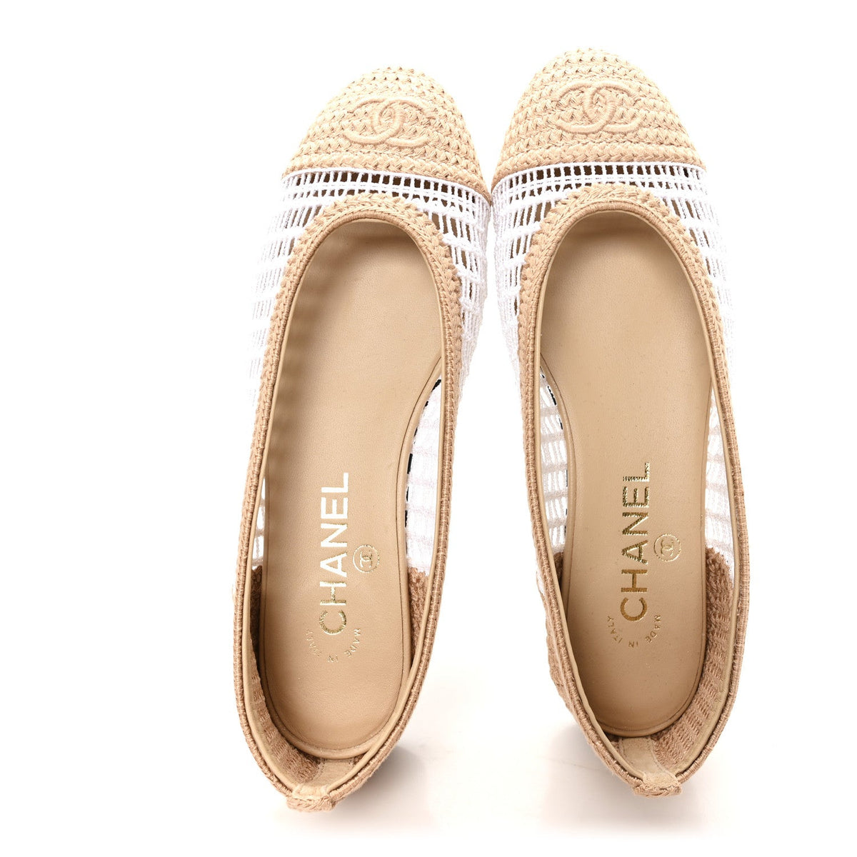 Raffia CC Cap Toe Ballerina Flats 36.5 White Beige