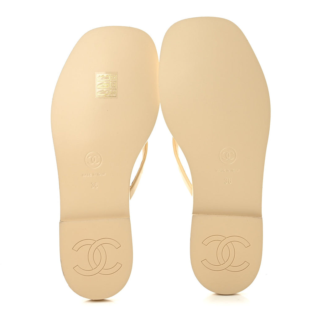 Goatskin CC Times Square Thong Sandals 36 Beige