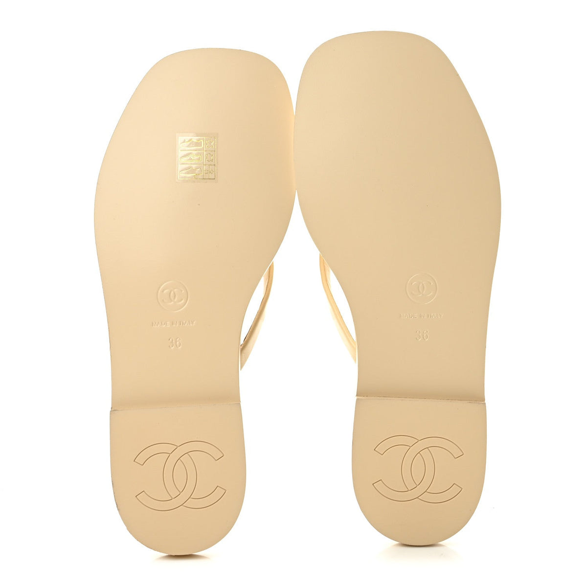 Goatskin CC Times Square Thong Sandals 36 Beige