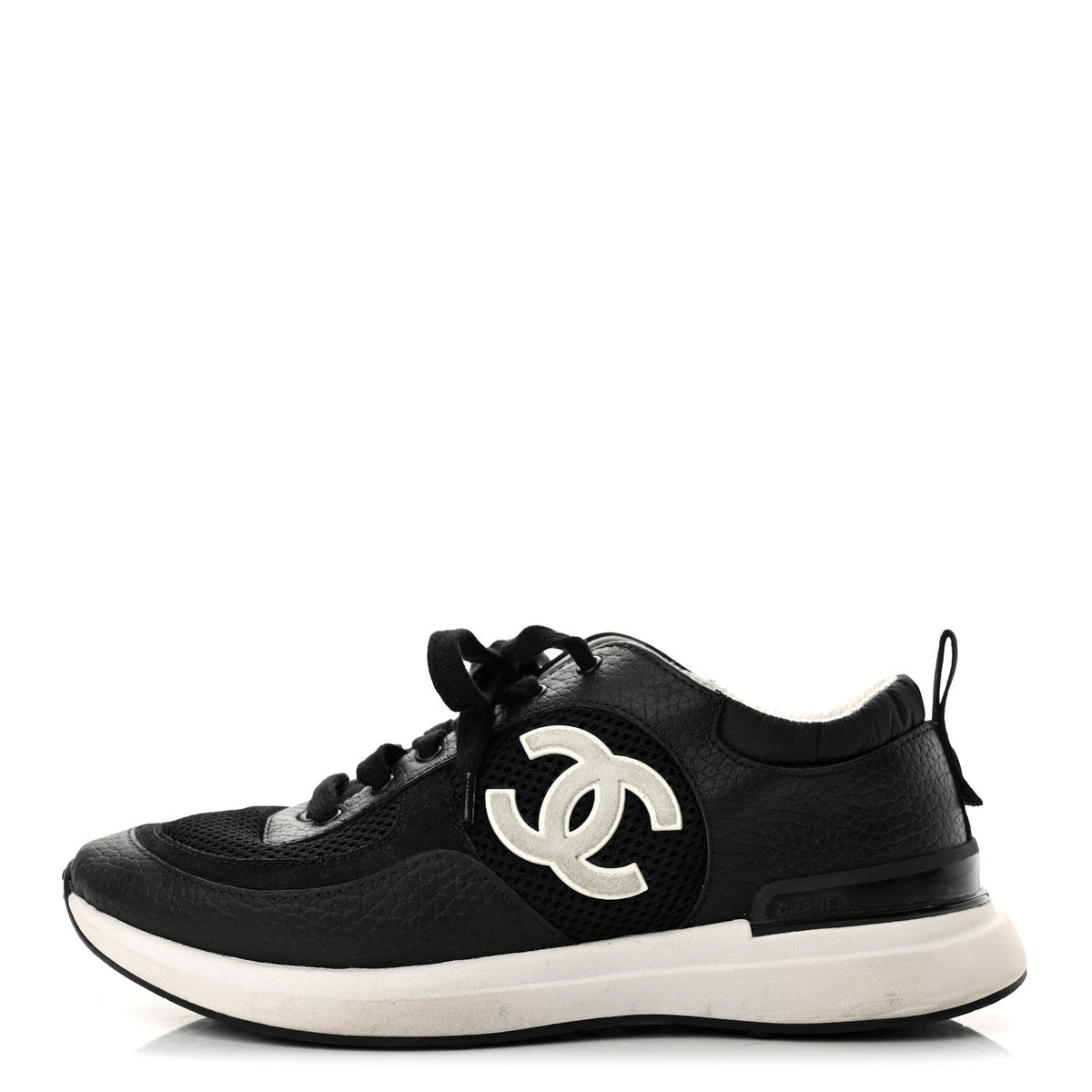 Calfskin Mesh Lycra Suede Womens Logo Sneakers 37.5 Black