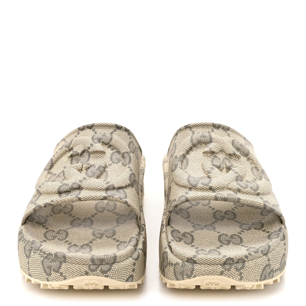 Cubic Rubber GG Monogram Mens Interlocking G Platform 42mm Slide Sandals 10 Beige Ebony