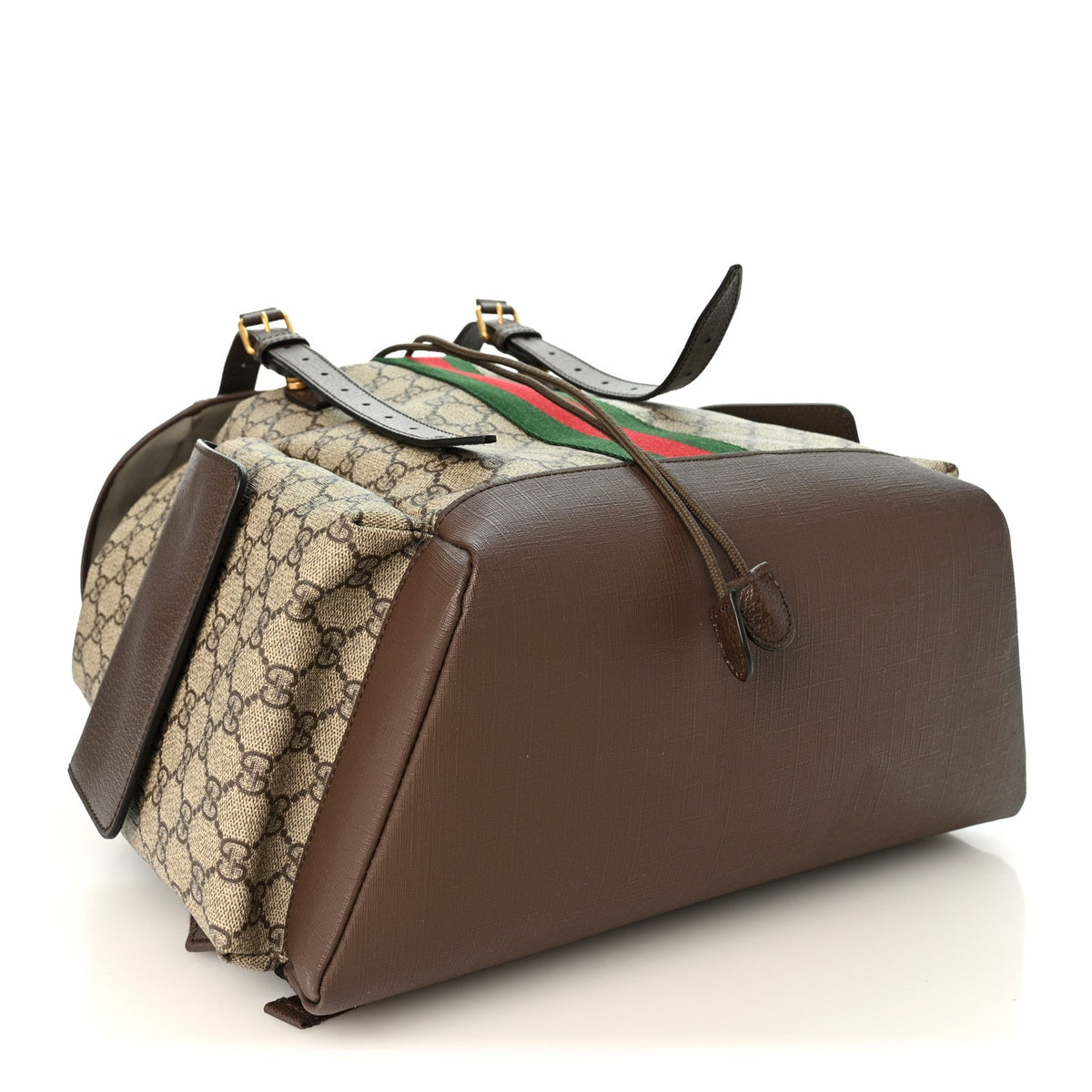 GG Supreme Monogram Medium Ophidia Double Buckle Backpack Brown