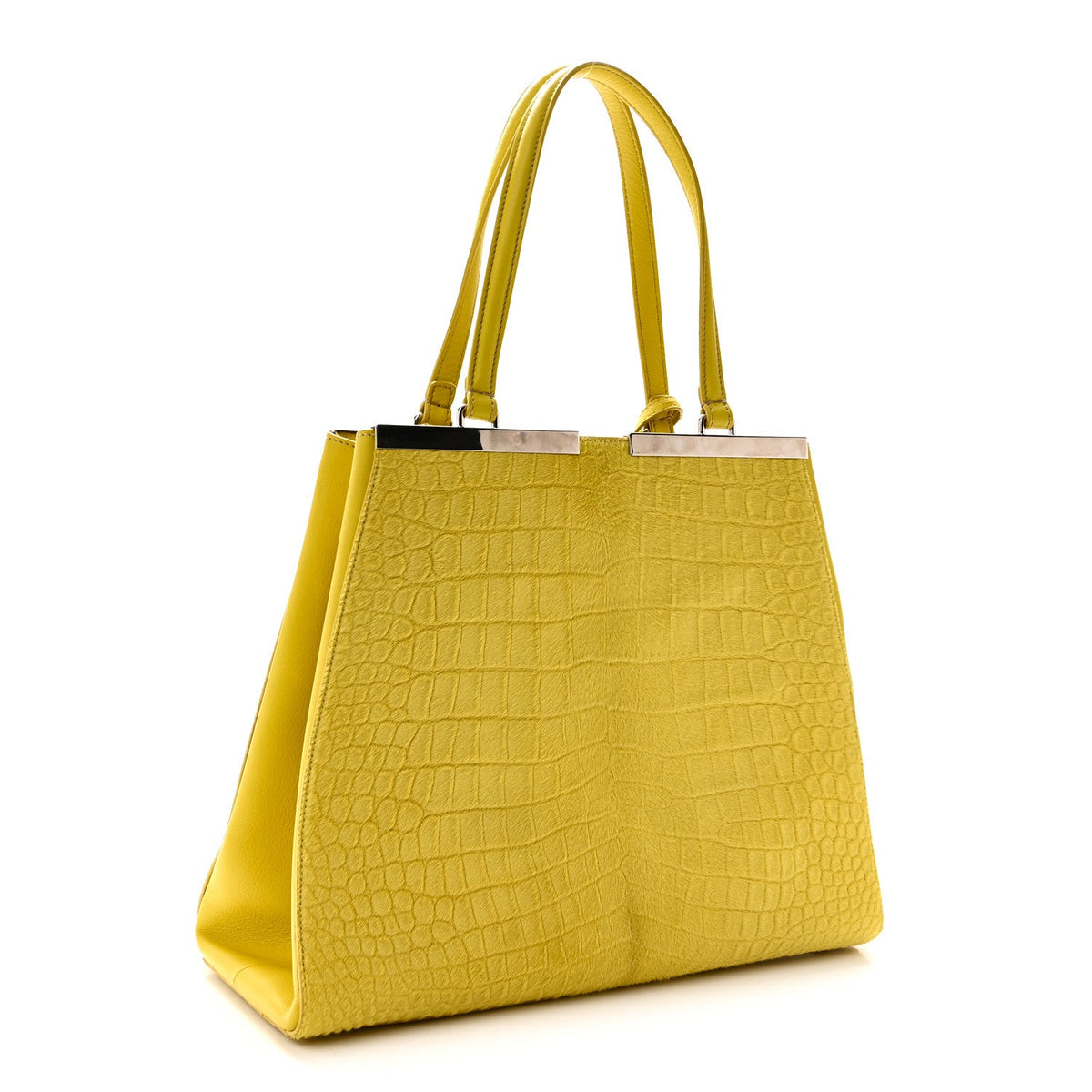 Vitello Calf Hair Crocodile Embossed Large 3Jours Tote Sunflower Cedro