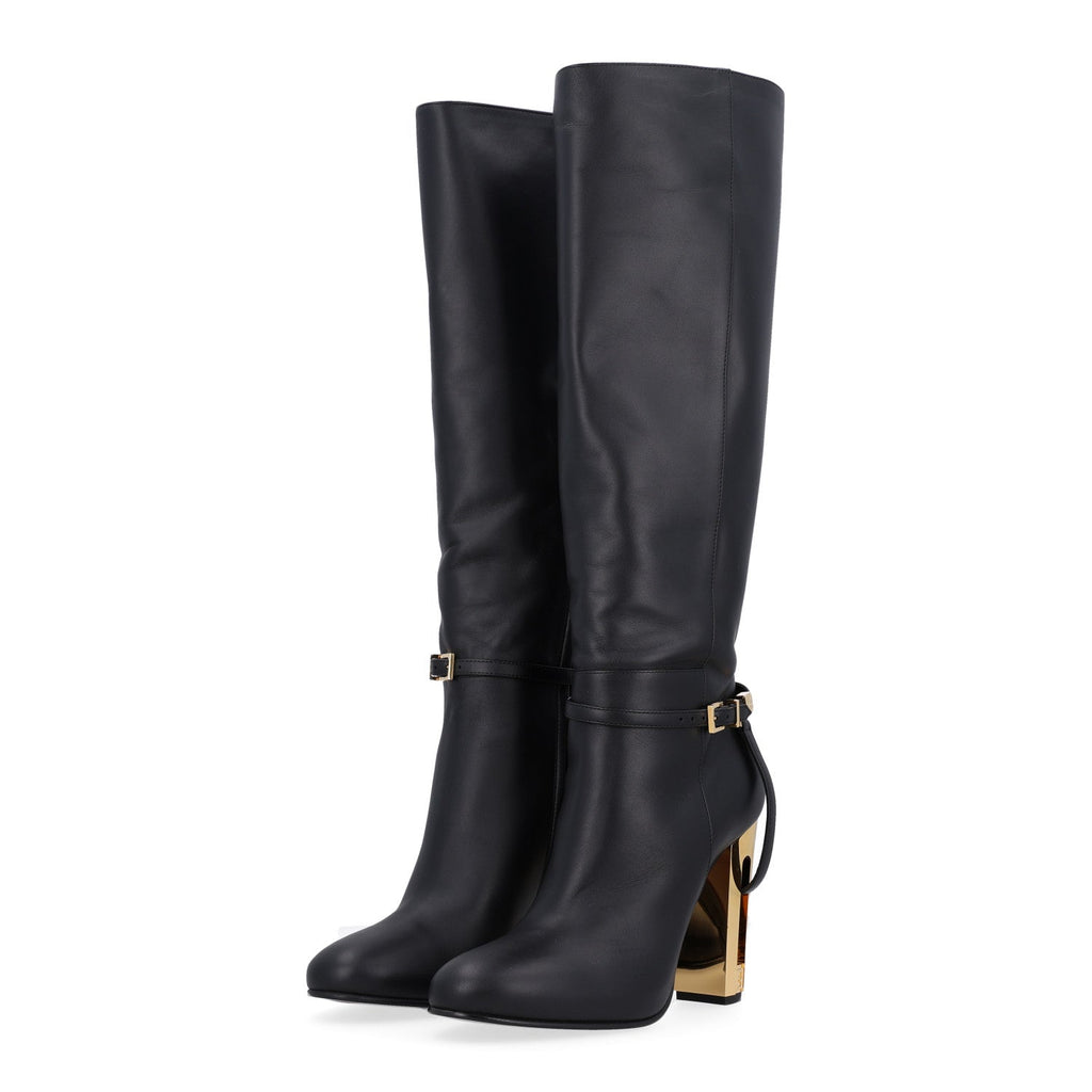 Vitello Delfina Knee High Boots 38.5 Black
