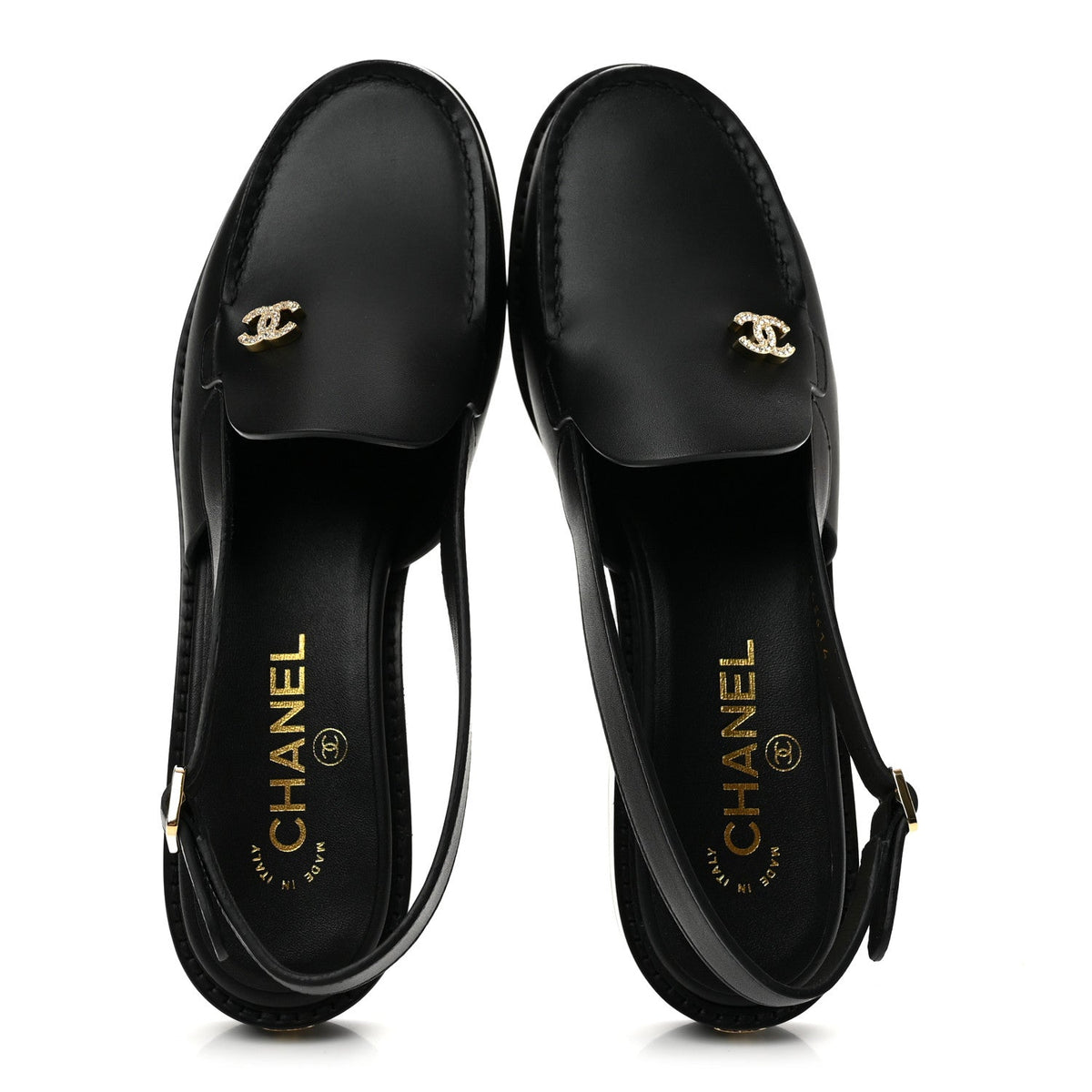 Calfskin Crystal CC Slingback Flats 38 Black