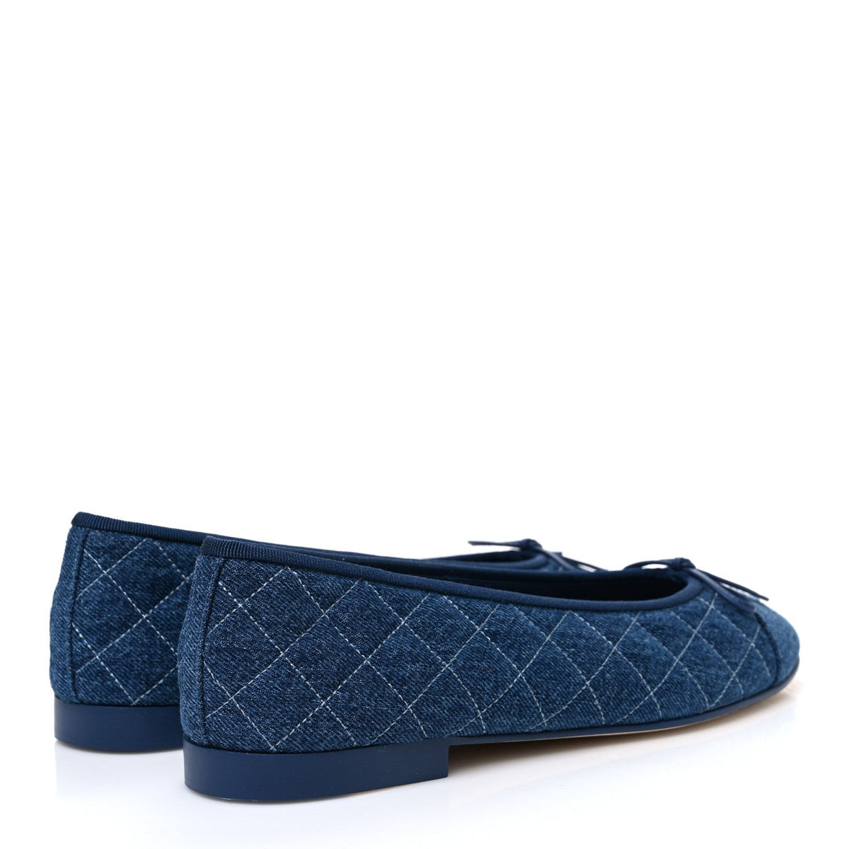 Washed Denim Quilted Cap Toe CC Ballerina Flats 41 Blue