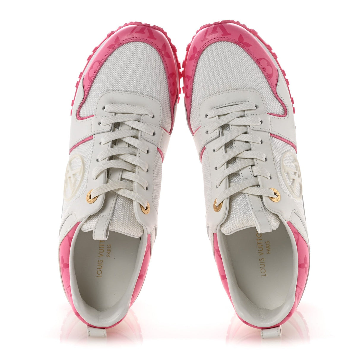 Calfskin Monogram Run Away Sneakers 38 White Pink