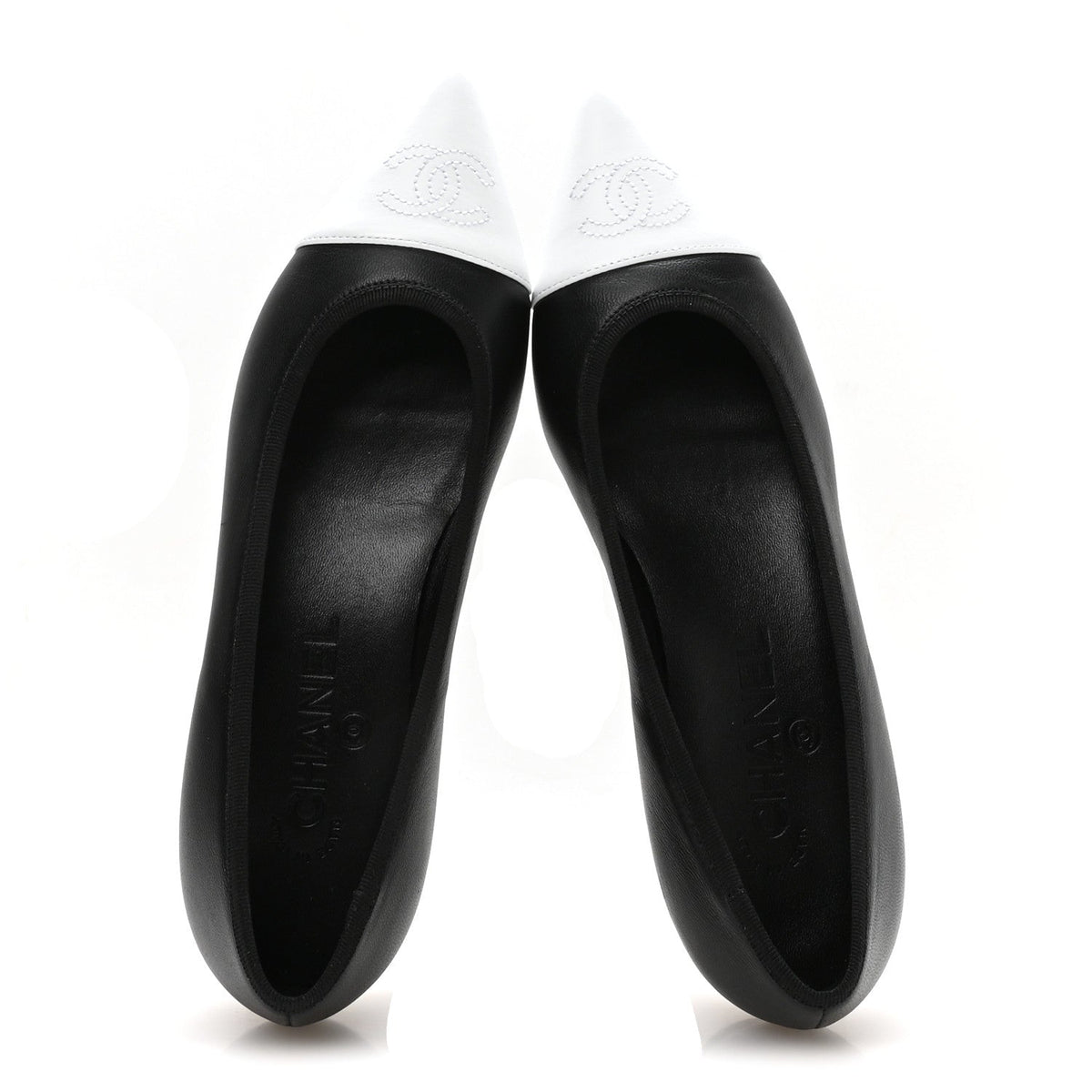 Lambskin Iridescent Lambskin Cap Toe CC Flats 37 Black White