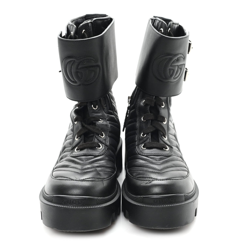 Nappa Frances GG Matelasse Platform Combat Boots 37 Black